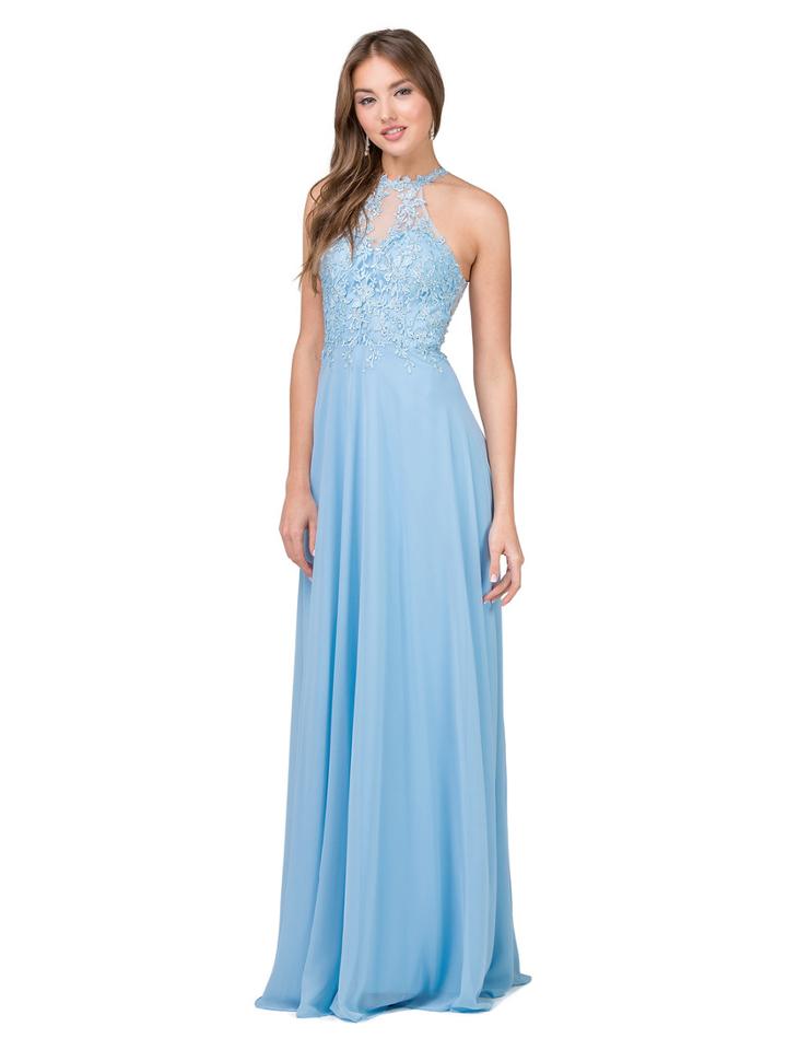 Dancing Queen - Embroidered Halter Chiffon Evening Dress