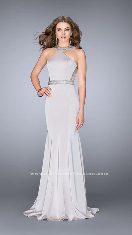 Gigi - Rhinestone Embellished Halter Jersey Long Evening Gown 24485