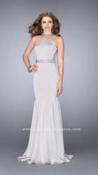 Gigi - Rhinestone Embellished Halter Jersey Long Evening Gown 24485