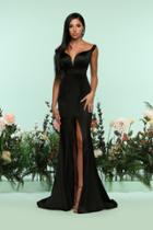 Zoey Grey - 31197 Plunging Off-shoulder Front Slit Satin Gown