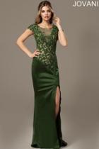 Jovani - Long Lace Dress With Slit 98023