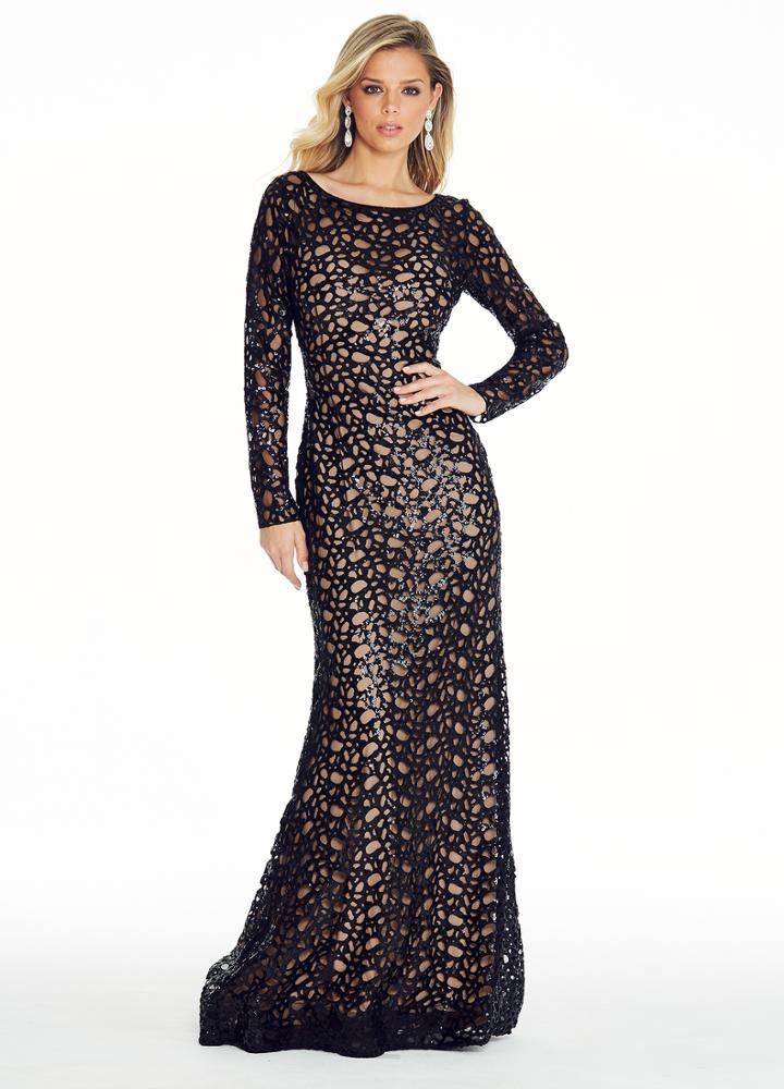 Ashley Lauren - 1285 Long Sleeves Sequined Evening Dress