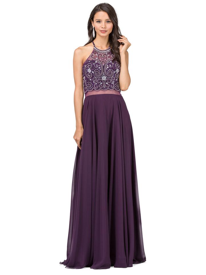Dancing Queen - Beaded Sheer Halter Chiffon Evening Dress