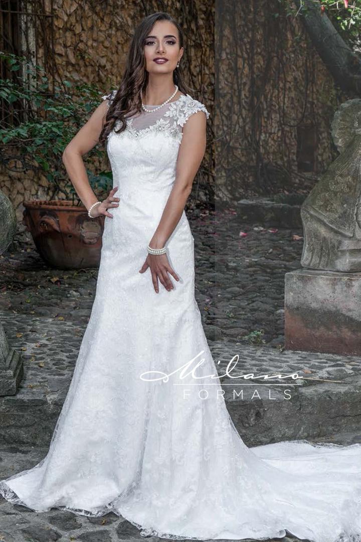 Milano Formals - Aa9319 Beaded Floral Appliqued Illusion Sheath Gown