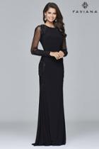 Faviana - S8005 Long Sleeve Jersey Dress With Applique