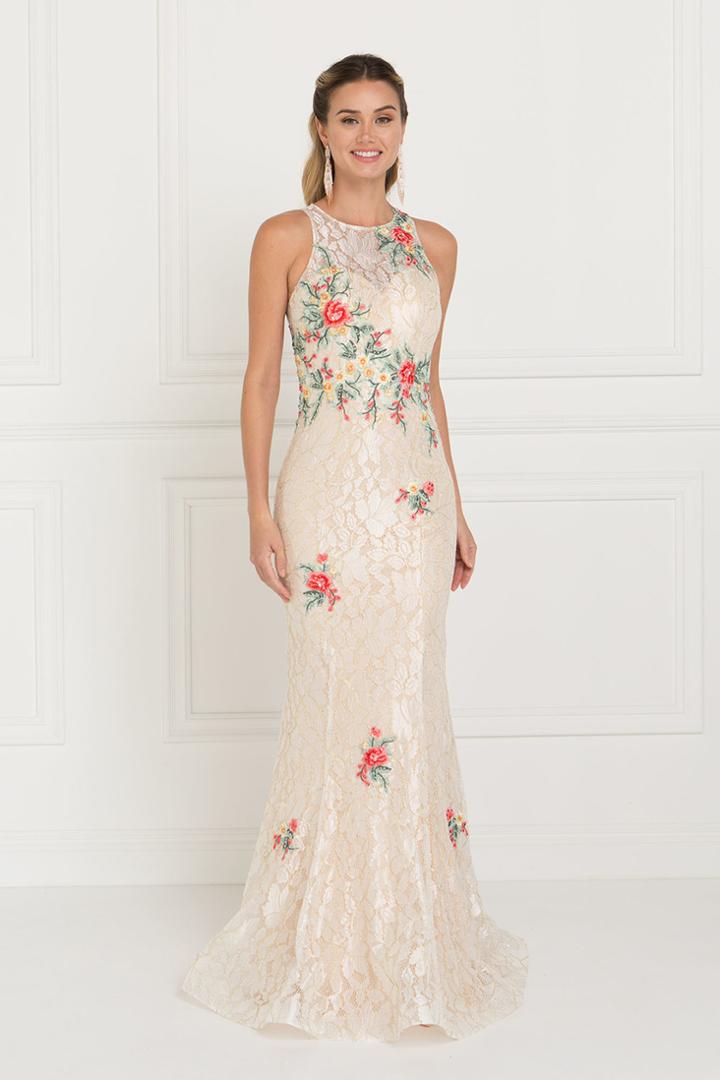 Elizabeth K - Gl1504 Floral Lace Fitted Mermaid Dress