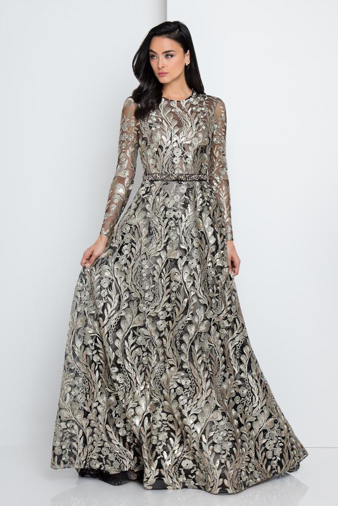 Terani Couture - 1723e4286 Gilded Leaf Embroidered Evening Gown