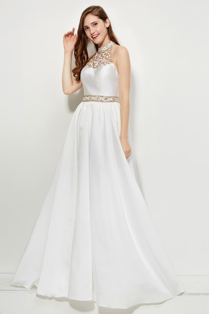 Angela And Alison - 81095 Embellished High Halter A-line Dress