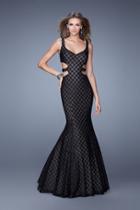 La Femme - 20813 Sleeveless Polka Dot Print Mermaid Gown