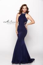 Milano Formals - Bejewled High Neck Lace And Bead Embellished Fit And Flare Long Dress E2113