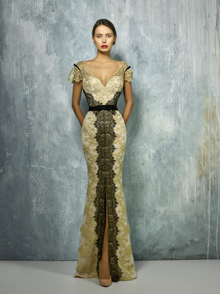 Beside Couture By Gemy - Bc1294 V-neck Lace Fitted Gown