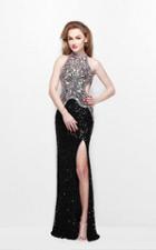 Primavera Couture - Sequined Halter Long Gown With Slit 1842