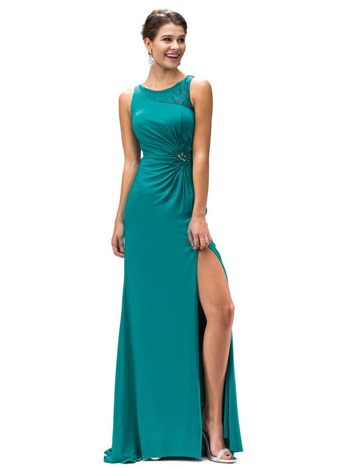 Sophisticated Long Dress With Ruched Side And High Slit
