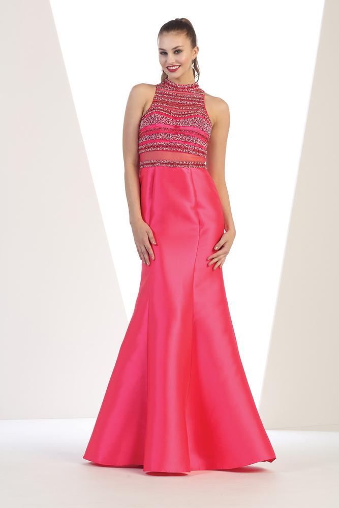 May Queen - Rq7403 High Halter Neck Beaded Mermaid Gown