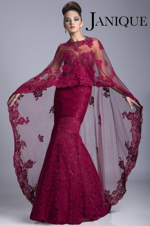 Janique - Elegant Beaded Sweetheart Floral Lace Mermaid Gown And Cape Jq3329