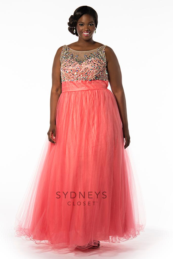 Sydney's Closet - Sc7151 Plus Size Dress In Pink Sherbet