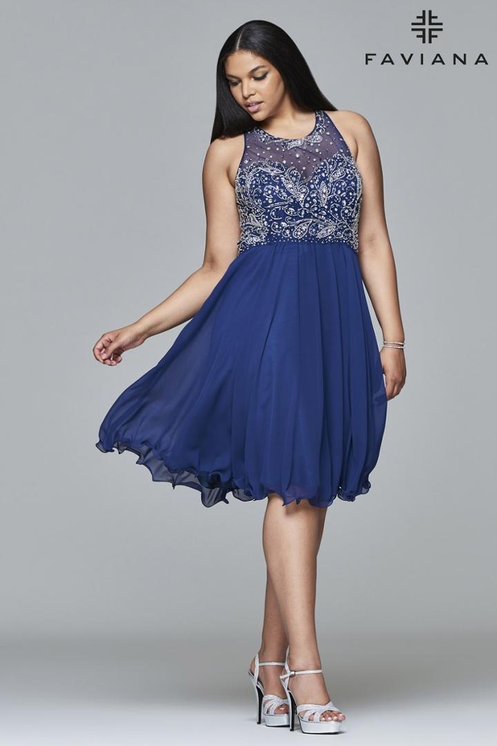 Faviana - 9410 Short Chiffon Dress With Jeweled Bodice