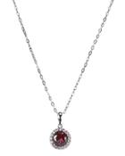 Cz By Kenneth Jay Lane - Ruby Round Halo Pendant Necklace