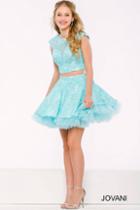 Jovani - Lace Jewel Illusion Tulle A-line Cocktail Dress 39522