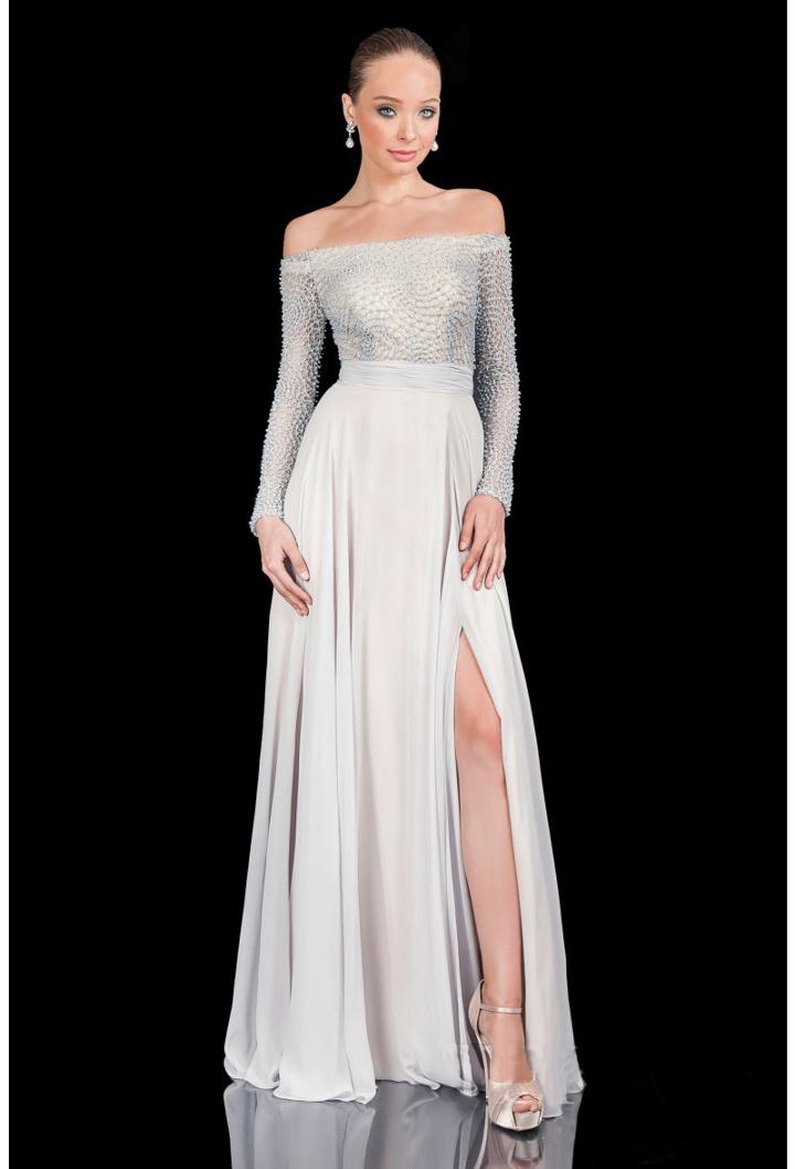 Terani Couture - Off Shoulder Long Sleeves Long Dress 1611m0631b