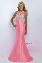 Blush - Jeweled Halter Neck Taffetta Mermaid Dress 11093