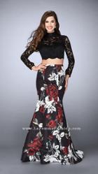 La Femme - Captivating High Neck Laced And Floral Two-piece Mermaid Dress 24285