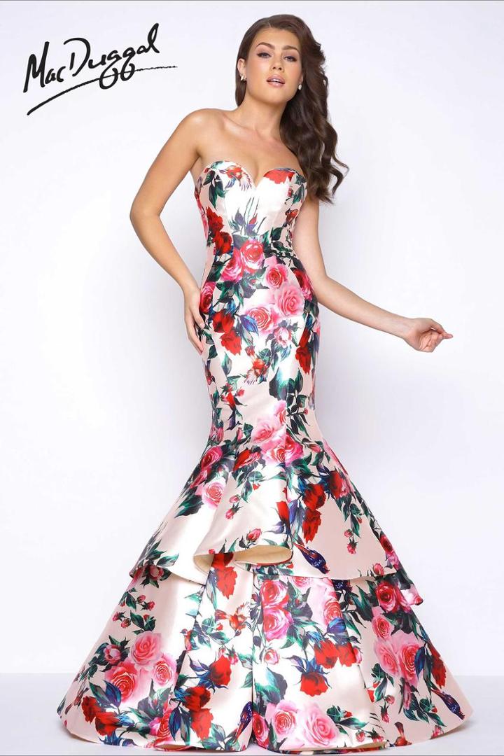 Mac Duggal - Floral Print Mermaid Prom Dress 79095m