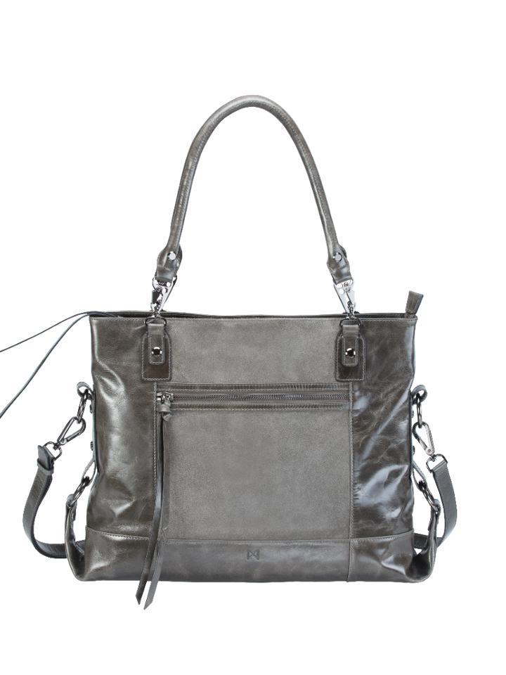 Mofe Handbags - Eunoia Dual-textured Shoulder Bag Grey/gunmetal / Genuine Leather