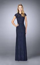 La Femme - 23148 Lace High Neck Cap Sleeves Sheath Evening Gown