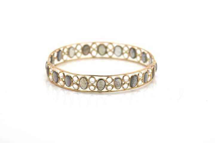 Tresor Collection - Rainbow Moonstone And Labradorite Bangle In 18k Yg