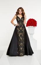 Panoply - 14895 Embroidered Plunging V-neck Dress With Overskirt