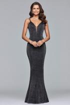 Faviana - 10076 Plunging Glitter Jersey Long Gown