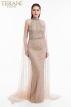 Terani Couture - 1821gl7424 Bedazzled High Halter Gown With Train