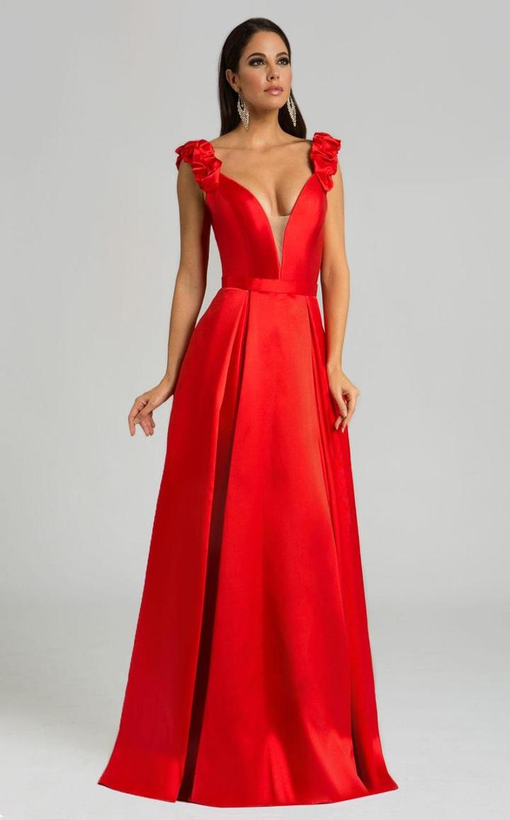 Feriani Couture - 18579 Ruffled Deep V-neck A-line Gown