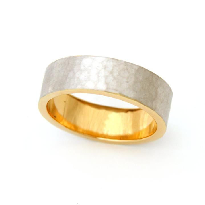 Teri Jon - Men's Hammered Two Tone Yellow Gold Wedding Band