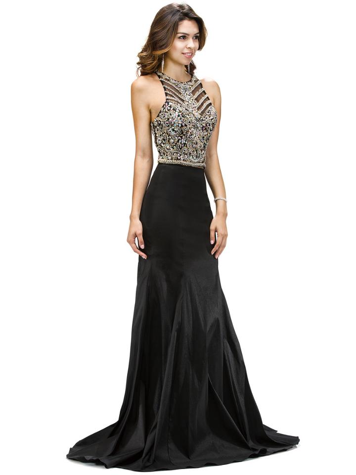 Dancing Queen - Bejeweled Two Piece Halter Crop Top Mermaid Dress 9268