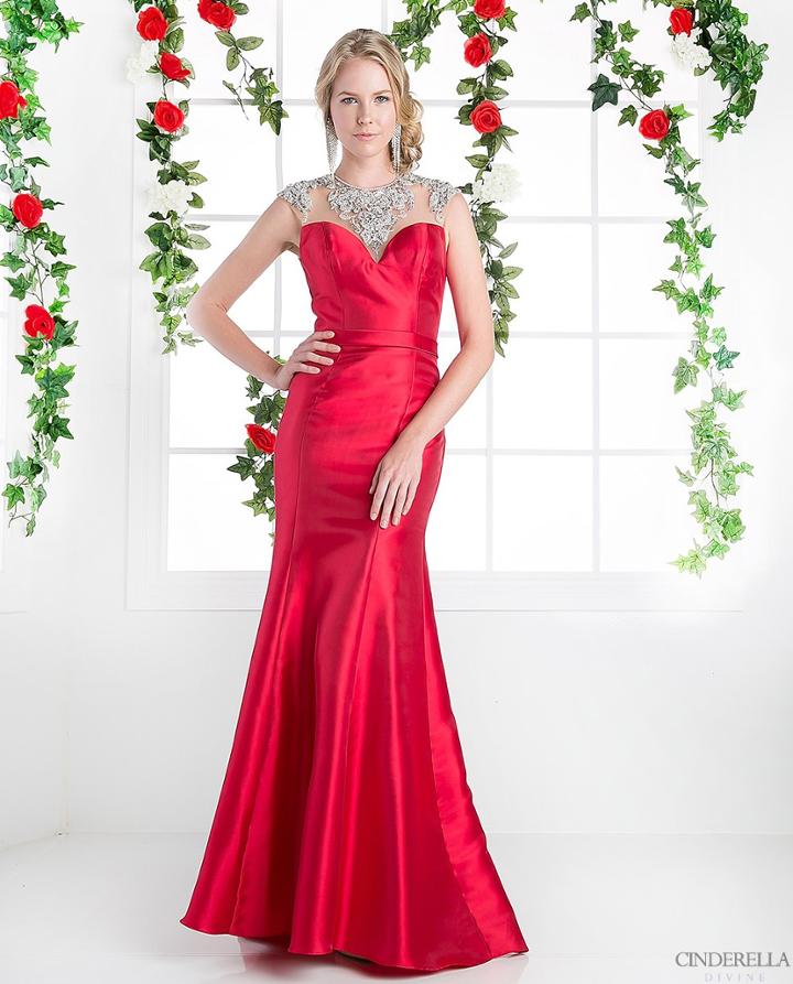 Cinderella Divine - Embellished Illusion Jewel Neck Trumpet Dress