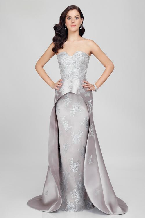 Terani Evening - 1721e4121 Strapless Floral Ruffled Peplum A Line Gown