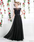Cinderella Divine - Floral Applique Illusion Bateau A-line Dress