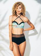 Del Mar Swimwear - Green Abey Tropical Print Top