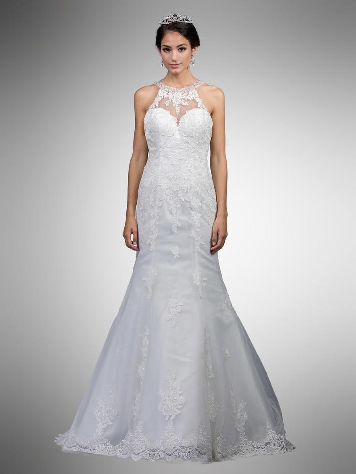 Dancing Queen - 15 Bedazzled Lace Illusion Halter Mermaid Gown