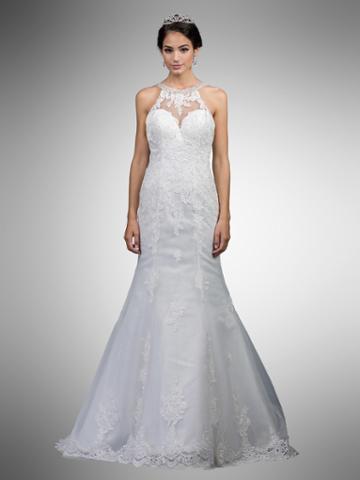 Dancing Queen - 15 Bedazzled Lace Illusion Halter Mermaid Gown