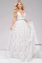 Jovani - Embroidered Plunging Neckline A-line Prom Gown 48430