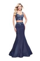 La Femme - 26207 Textured Floral Applique Two Piece Trumpet Gown