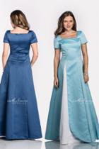 Milano Formals - B8327 Short Sleeve Silk Satin A-line Gown