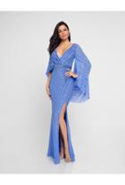 Terani Couture - 1813m6740 Wide Sleeve Sequin Cowl Back Evening Dress