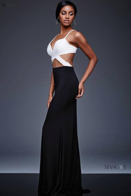 Jovani - Two-tone Spaghetti Strap Multi Cutouts Evening Dress M511