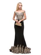 Dancing Queen - 9946 Off-shoulder Applique Embellished Gown