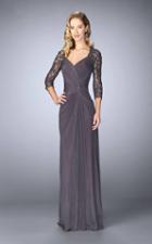 La Femme - 23244 Ruched V-neck Column Dress