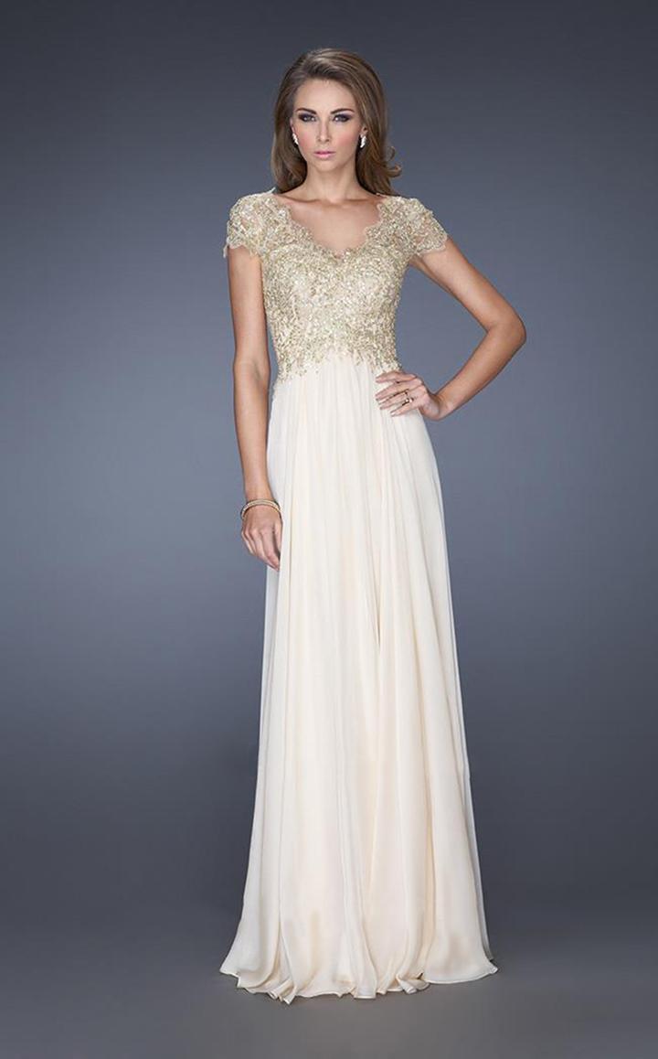 La Femme - 19213 Cap Sleeve Shimmering Lace Evening Gown